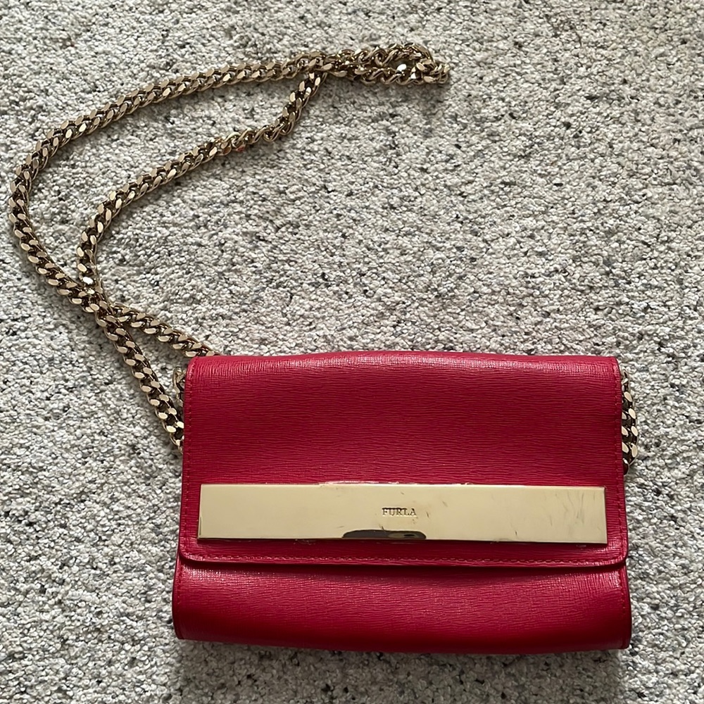Furla red purse with gold chain